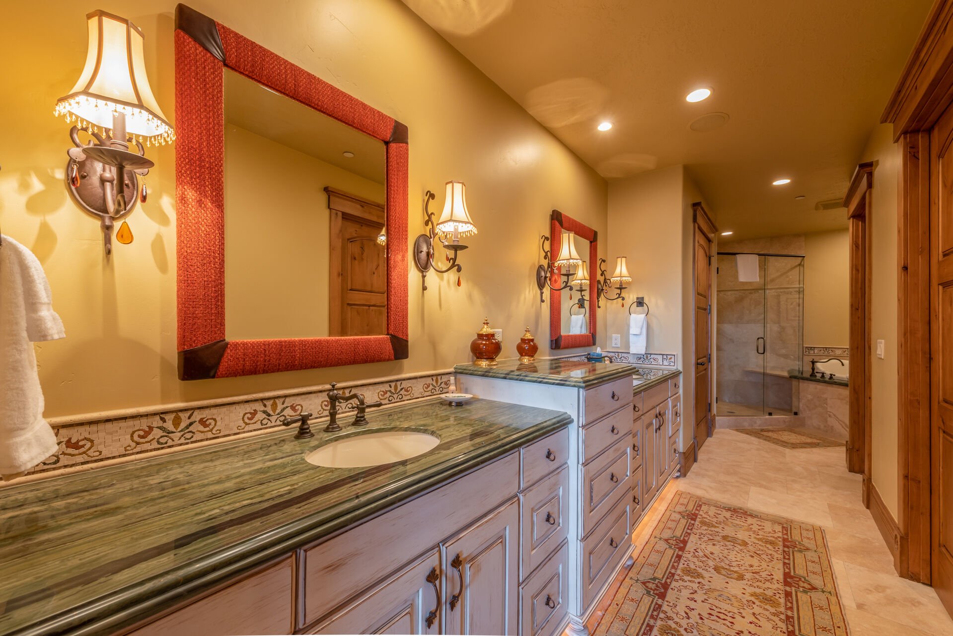 Grand Master Bath with Dual Vanities, Jetted Tub, a Dual Head Shower, Walk-in Closet and Water Closet