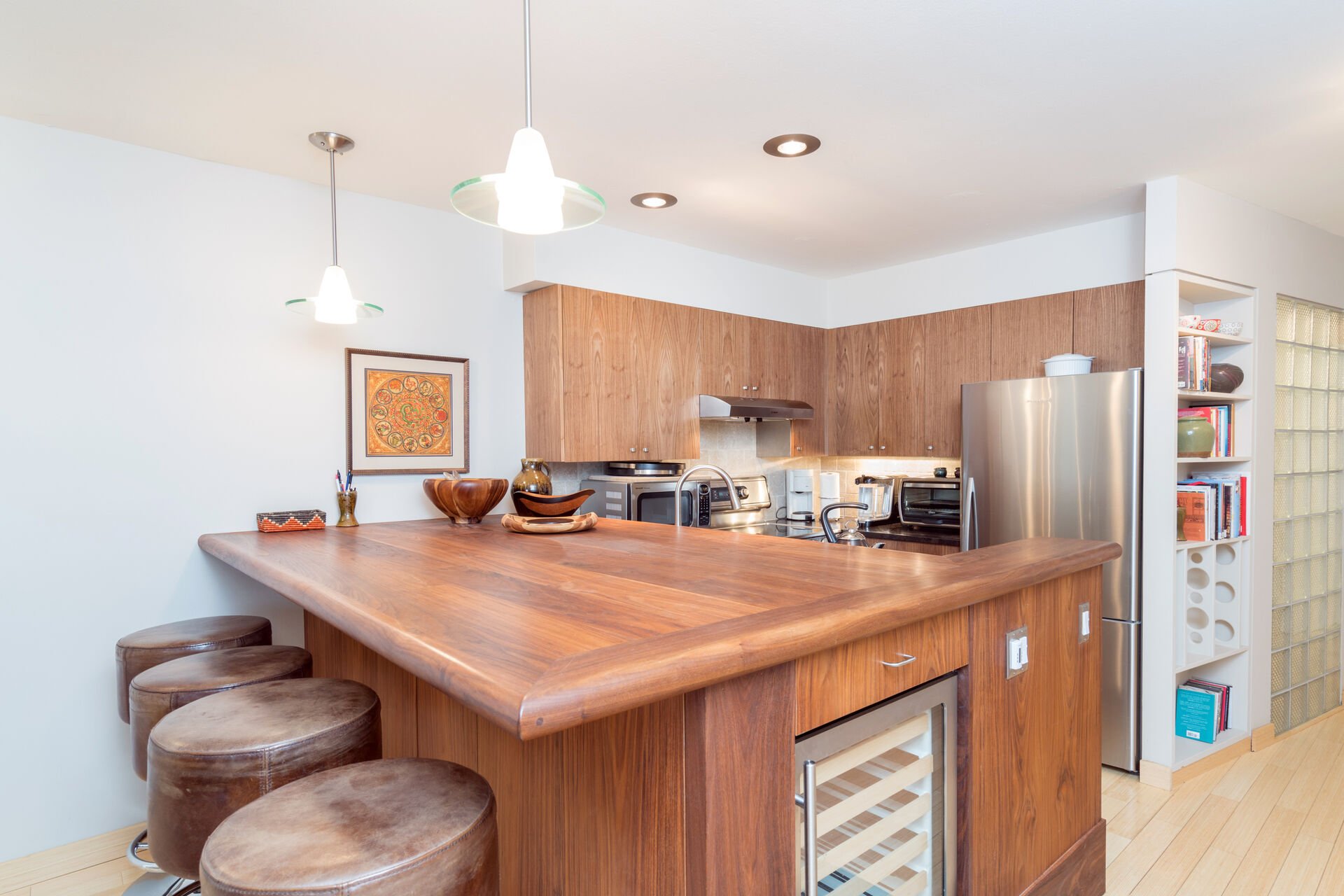 Bar-style seating near this Telluride condo for rent 's kitchen.