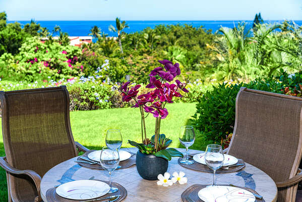 Covered lanai with beautiful Ocean Views from our kona hawaii vacation rentals