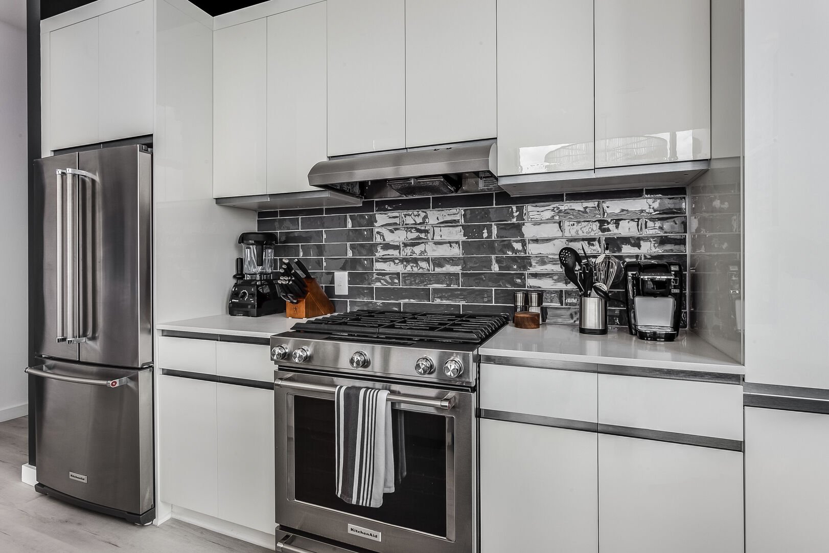 Stunning Kitchen Features Stainless Steel Appliances.