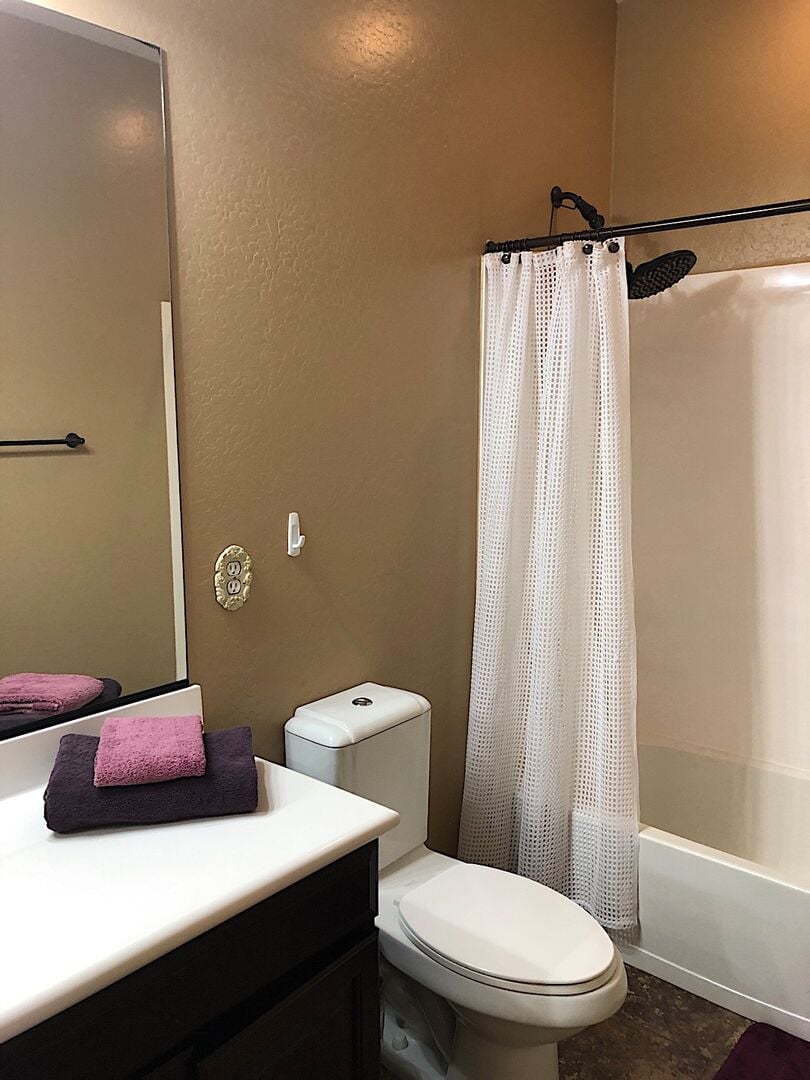 Guest bathroom with tub shower combo