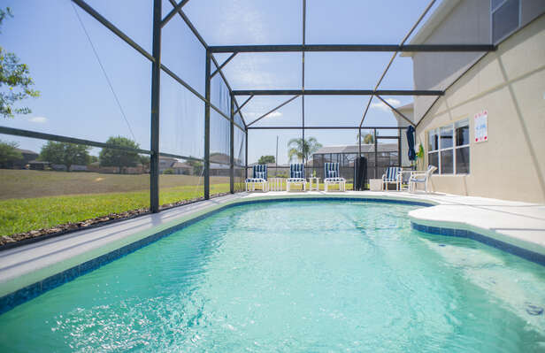 Pool deck with pool fence down