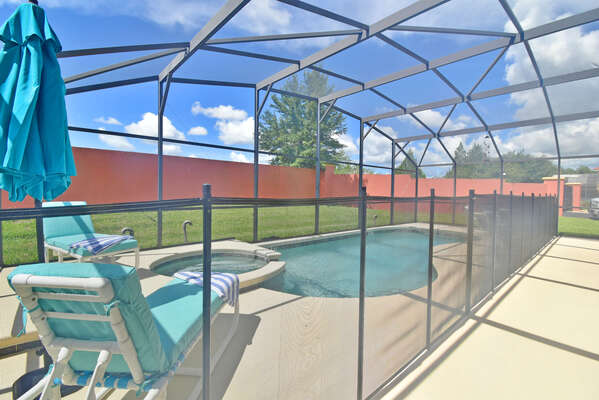 Pool area with safety baby fence in place