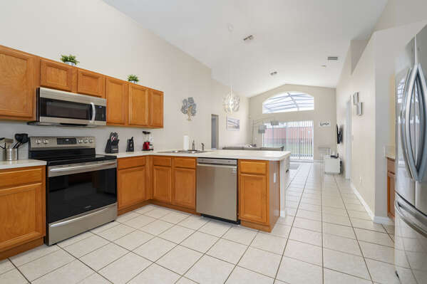 Showing kitchen and open floor plan