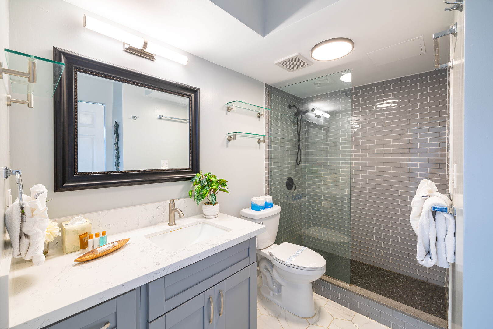 Refresh yourself in the bathroom with walk in shower!