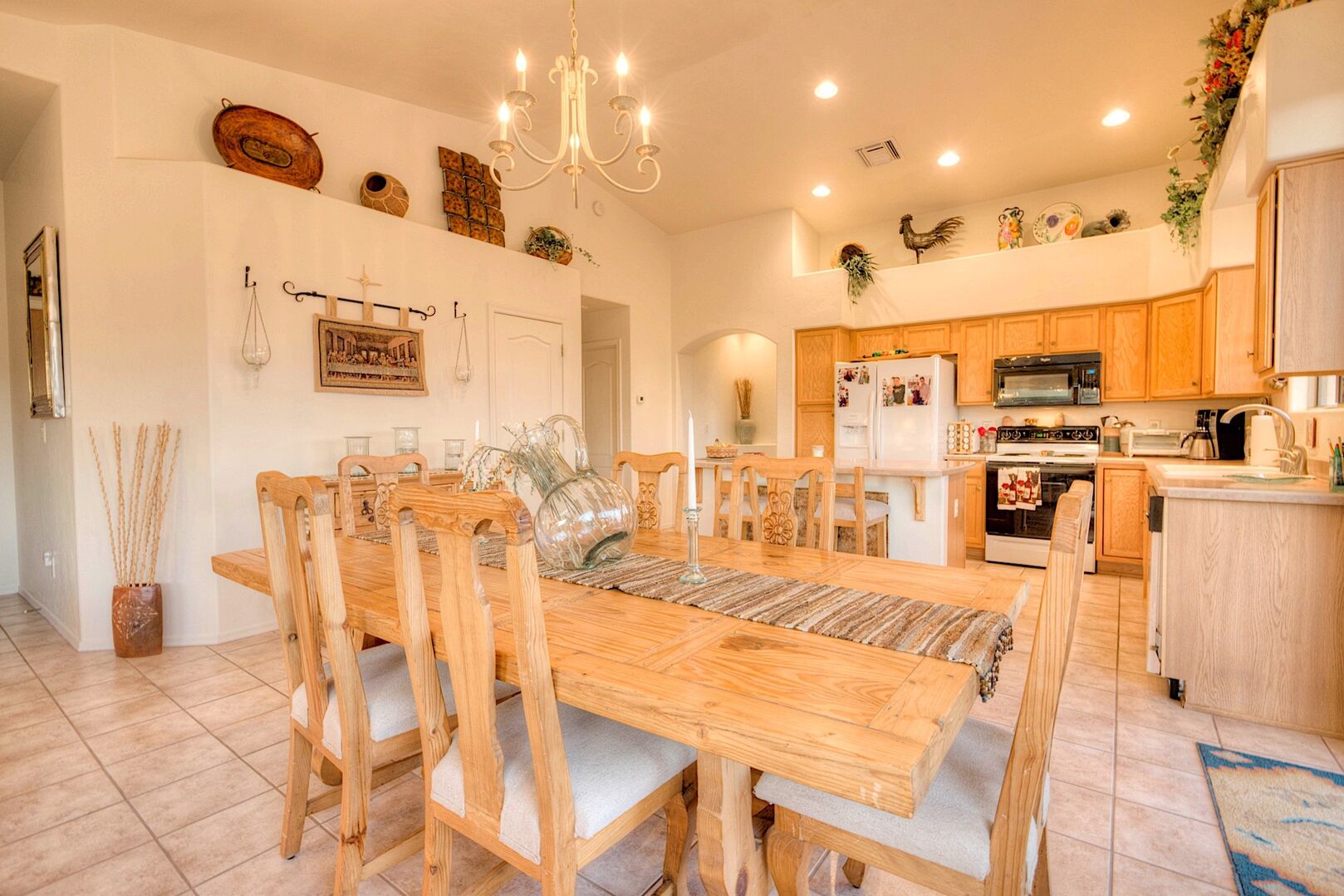 Bright, warm open kitchen and dining