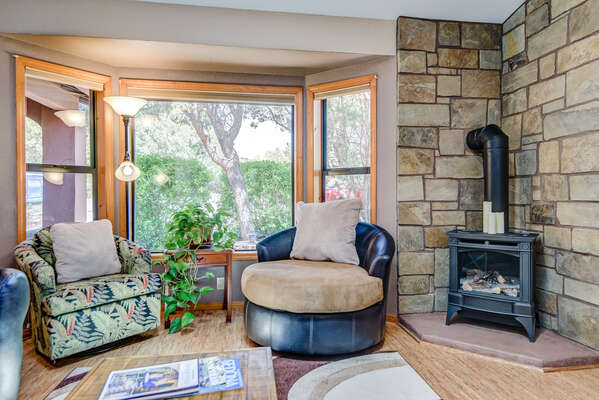 Cozy Gas Stove and Wooded Views