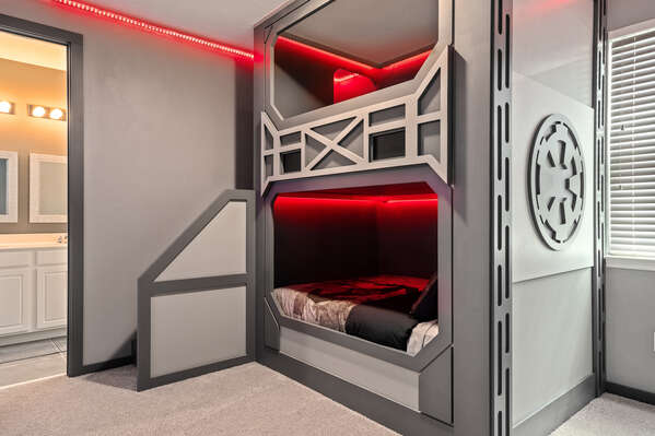 Kids bedroom with custom-built bunkbeds