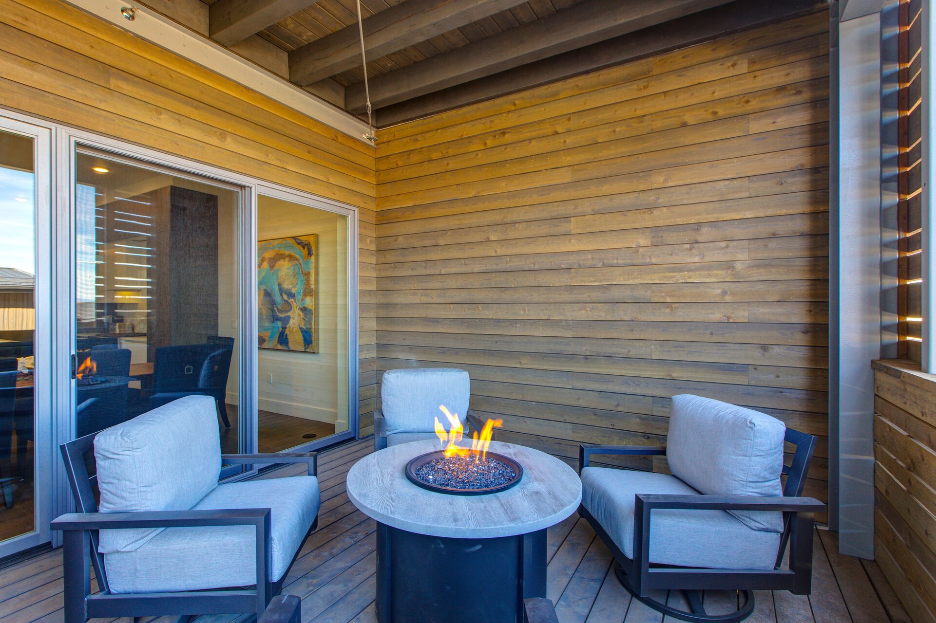 Main Level Private Deck with a Cozy Fire Table