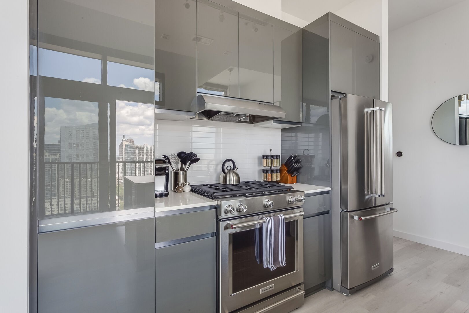 The Kitchen Includes Stainless Steel Appliances.