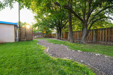 Another view of the shared yard open to guests of Rose Tree #1 in Moab.