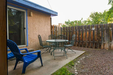 Another view of the private patio available at our Moab vacation rental.