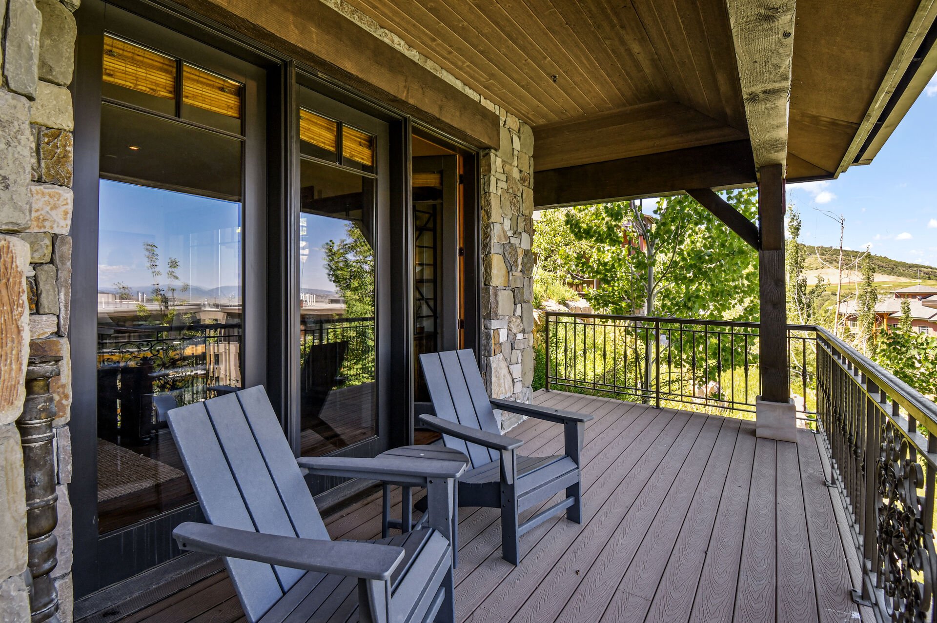 Patio with views across to the Uinta mountains with chairs