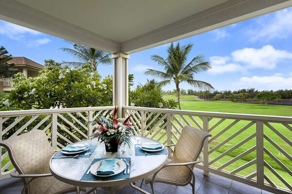 Lanai with Golf Course Views and Dining Area with Seating for 4
