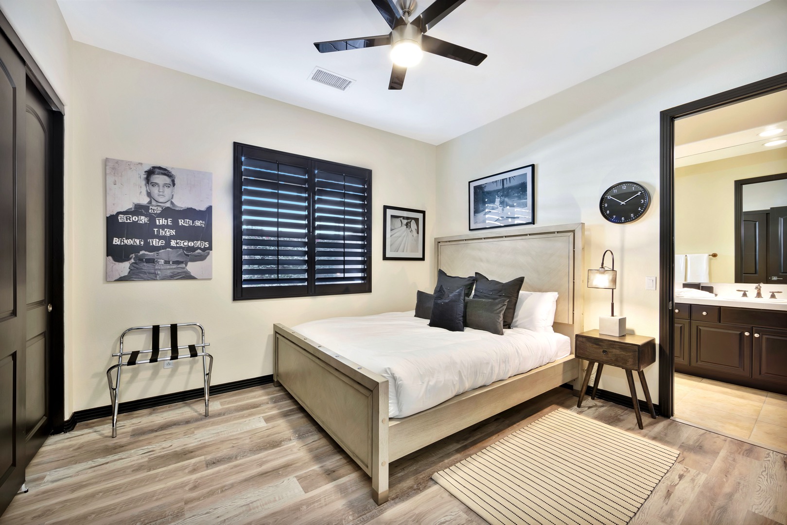 Bedroom 3 has a king size bed, 50-inch TV and shares a Jack & Jill bathroom with bedroom #4