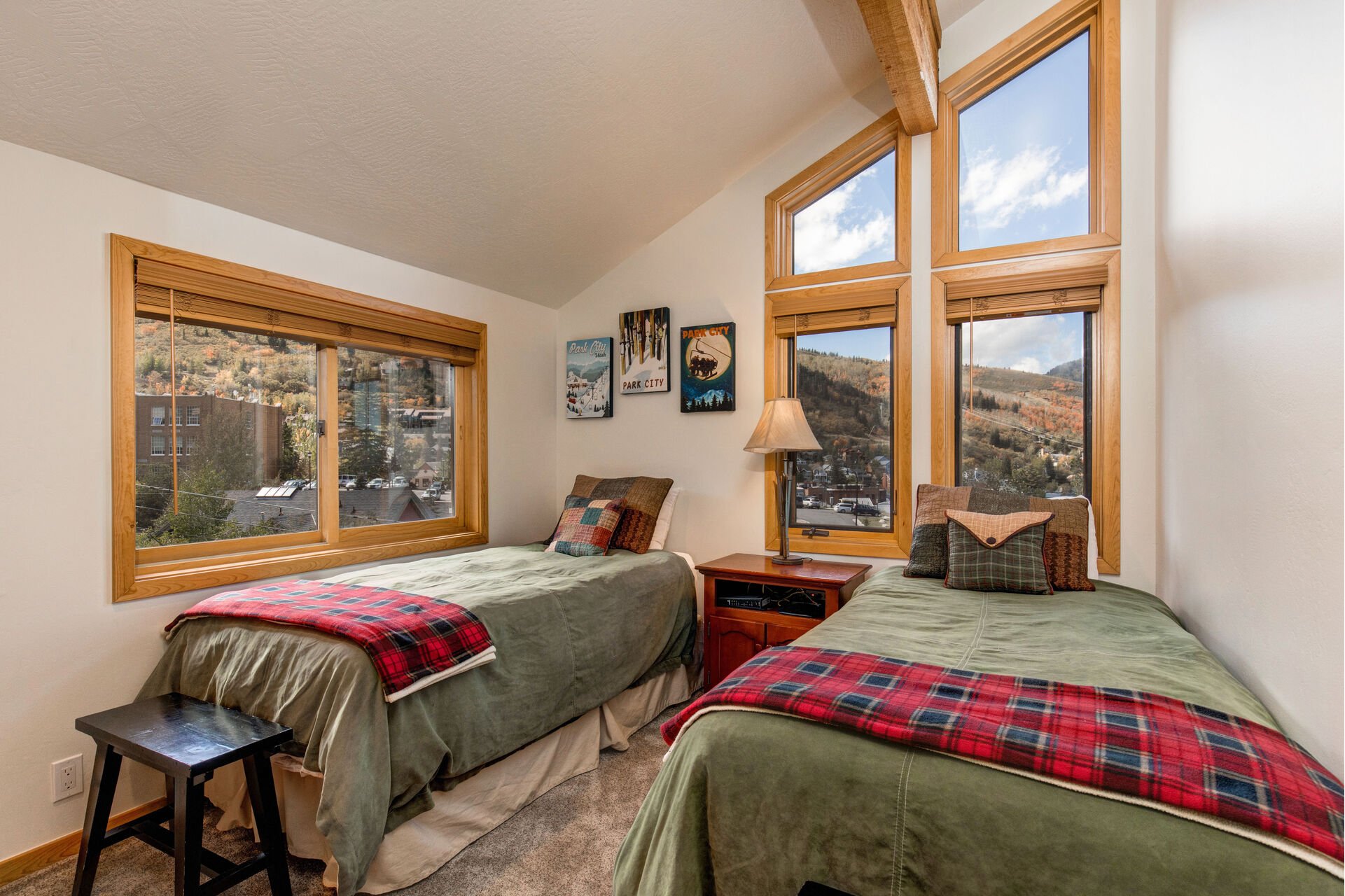 Upper Level Bedroom 2 with Two Twin Beds, Stunning Views, and Full Bath Access