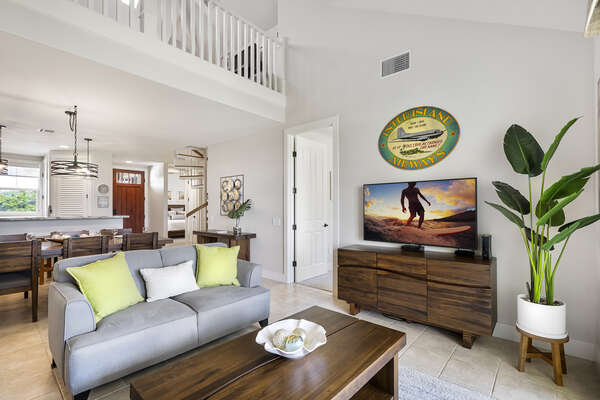 Open Living Area with Flat-Screen TV at Waikoloa Hawai'i Vacation Rentals