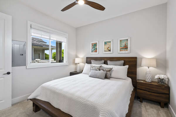 Bedroom with Views of Outside and White Sheets