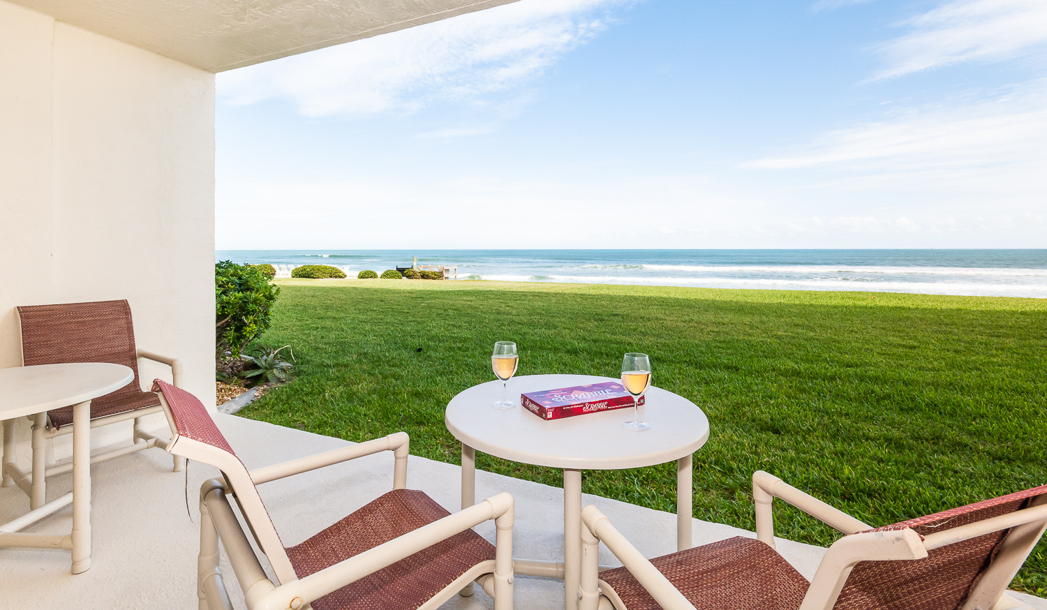Oceanfront patio in our oceanfront rental New Smyrna Beach Florida