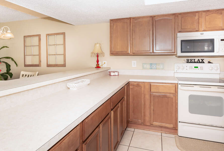 Spacious kitchen in our oceanfront rental New Smyrna Beach Florida
