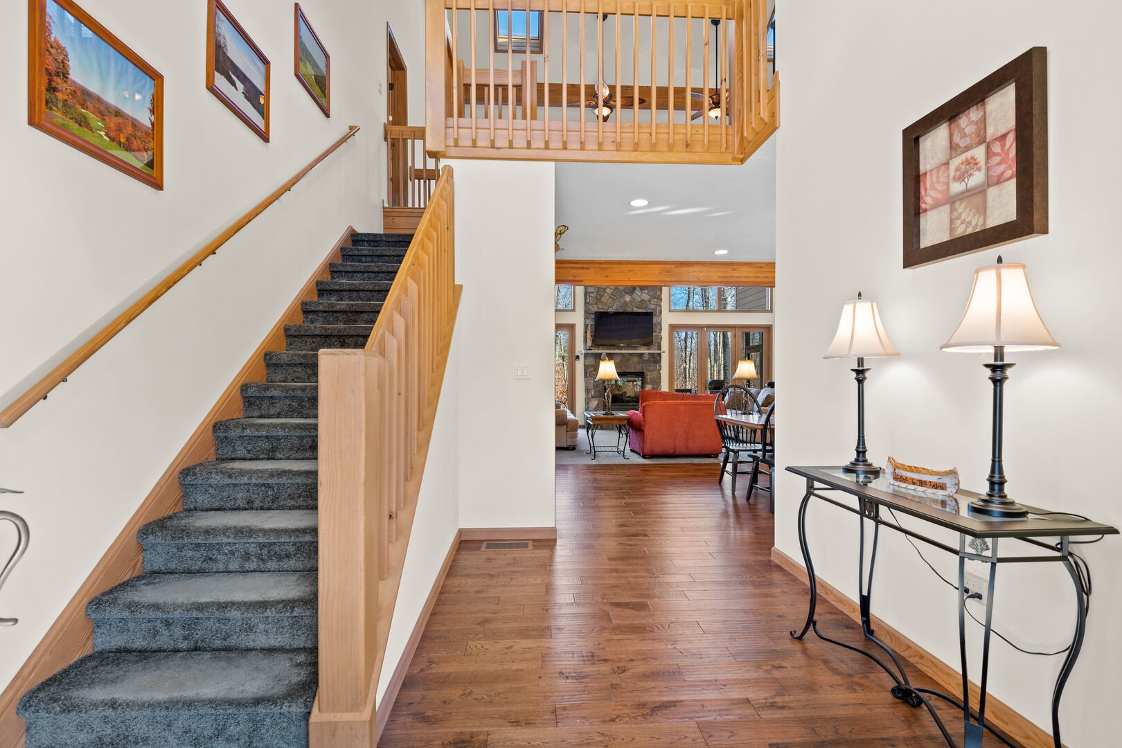 Stairs and Hallway at the Tricky Tee Poconos Vacation Rental
