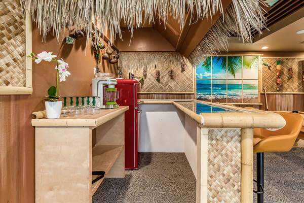 Show off your bartending skills at the tiki bar