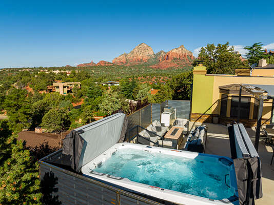 Relax in the 13 Person Hot Tub while Taking in the Views!