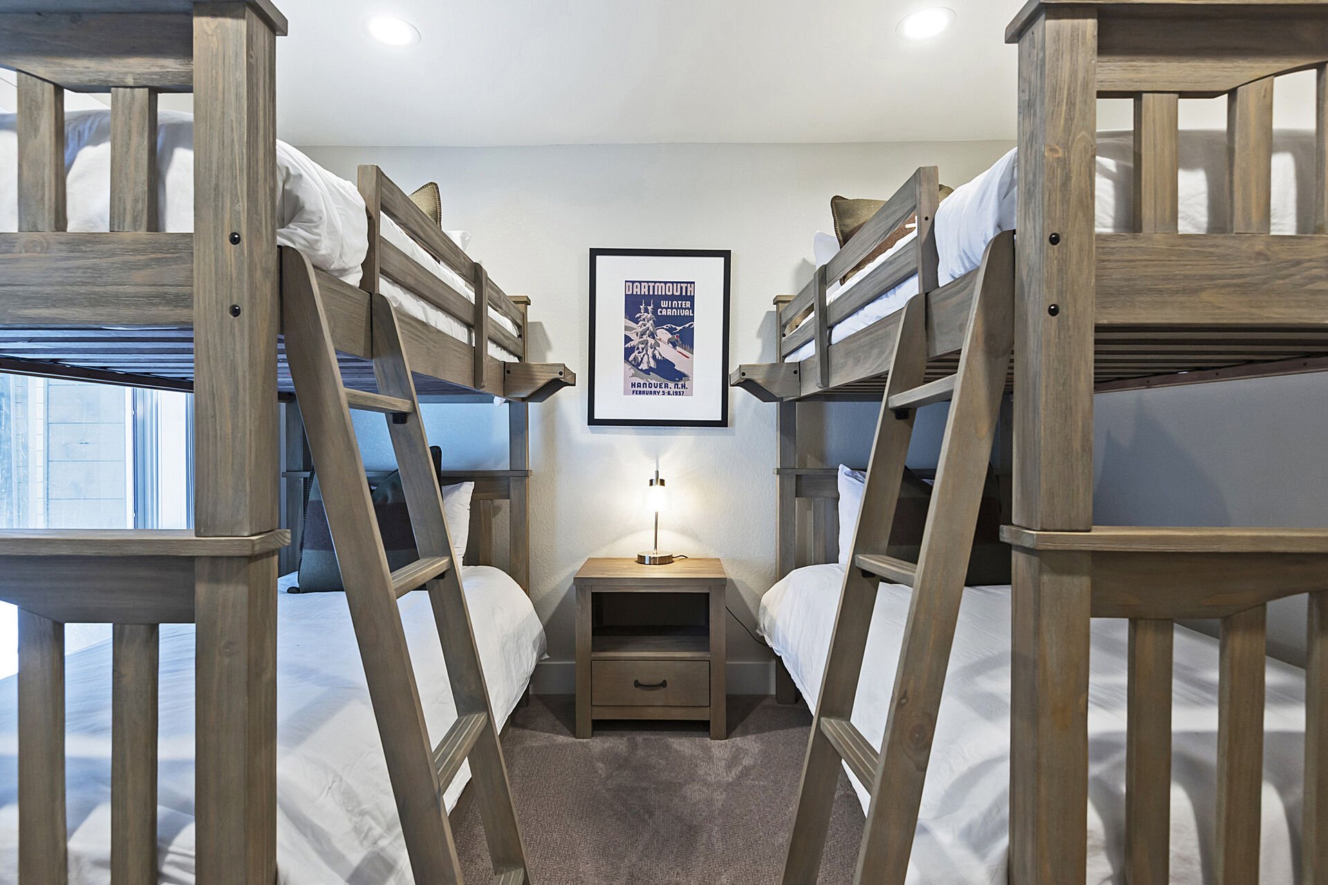 Bunk Room with Two Twin over Twin Bunk Beds and Shared Full Bath Access