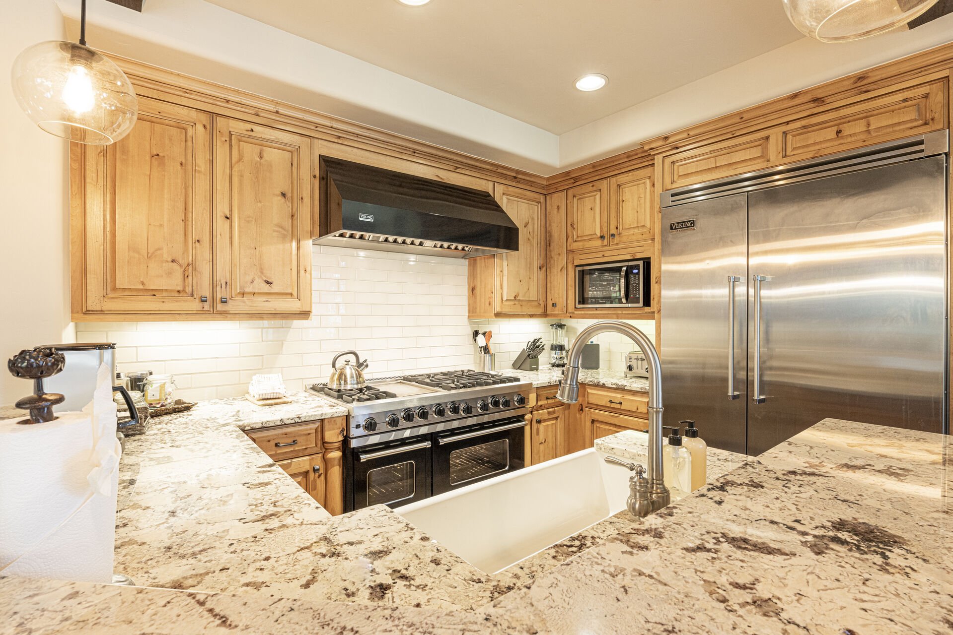 Gourmet Kitchen with Viking Appliances, Including a 6-Burner Gas Range with a Griddle and Double Ovens