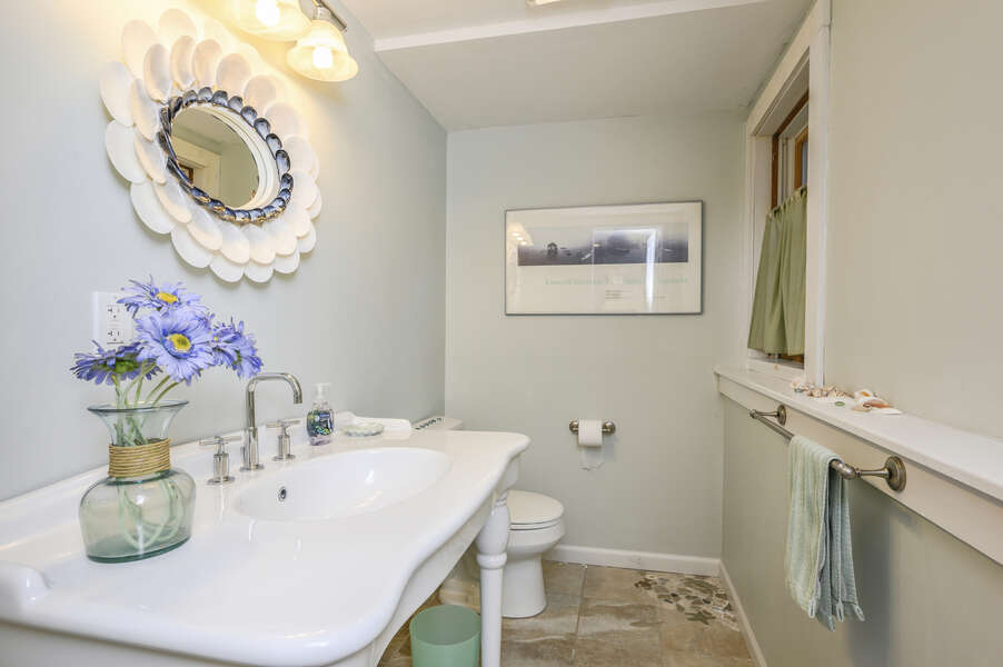 Half bath on the lower level-67 The Cornfield Chatham Cape Cod - New England Vacation Rentals