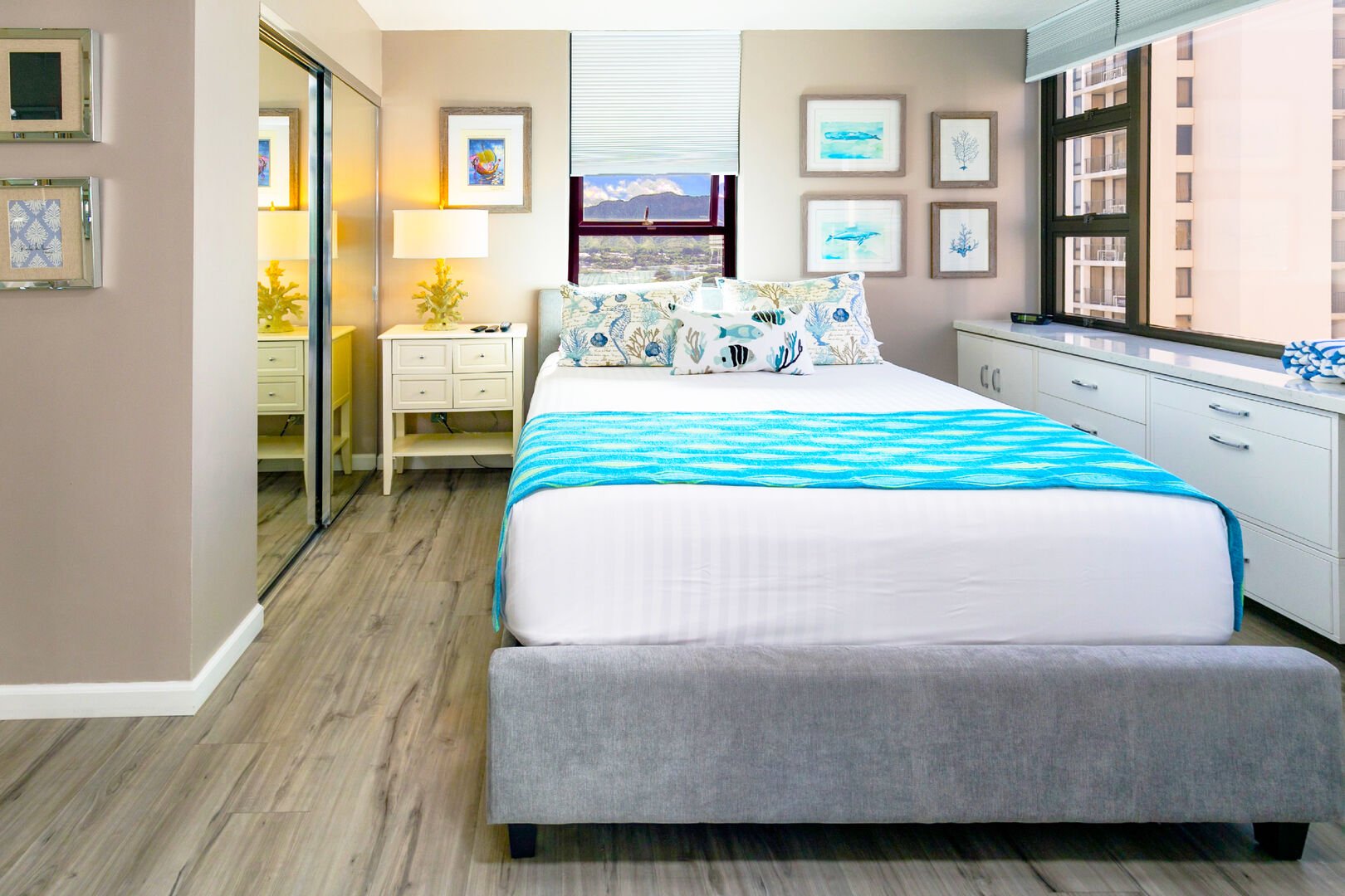 Bedroom with queen size mattress on adjustable base (raise the head and foot part of the mattress), Ocean Views and TV