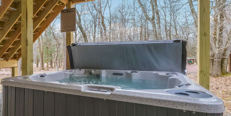 Private Hot Tub on the Porch of our Poconos Vacation Home