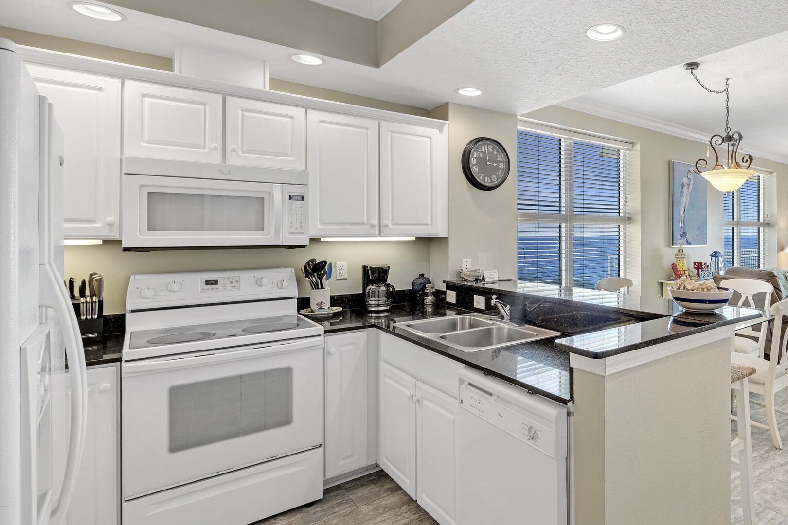 Full Size, Equipped, Spacious Kitchen overlooking the Gulf