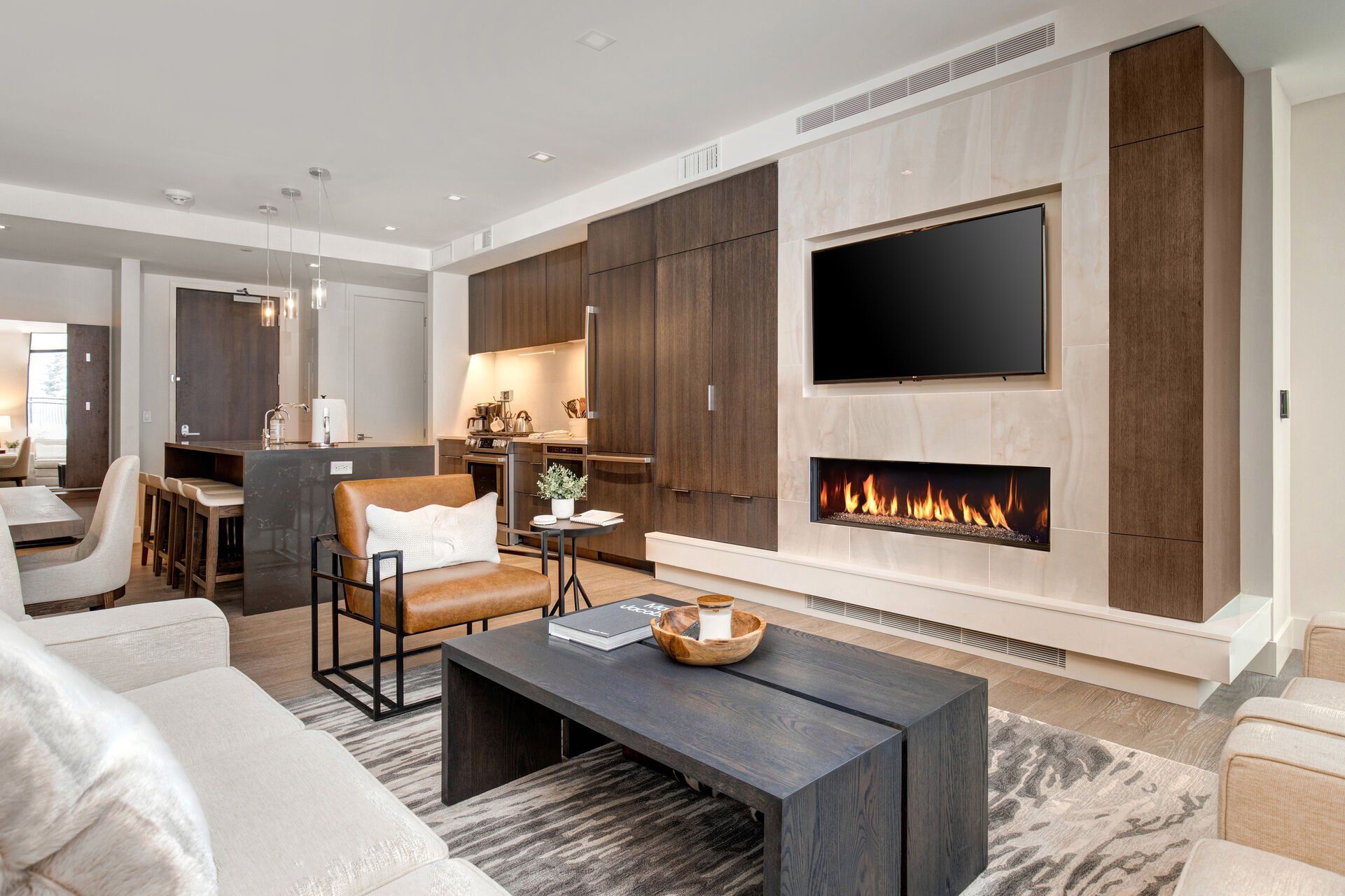 Cozy Living Room with a Gas Fireplace and 55