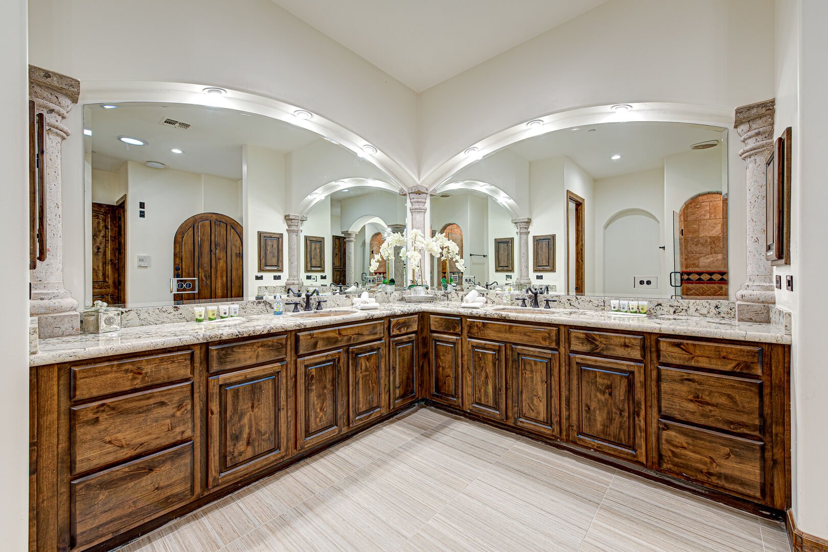 Master Suite 1 bathroom at Casa Palacio, lavishly appointed space combines exquisite design with high-end fixtures.