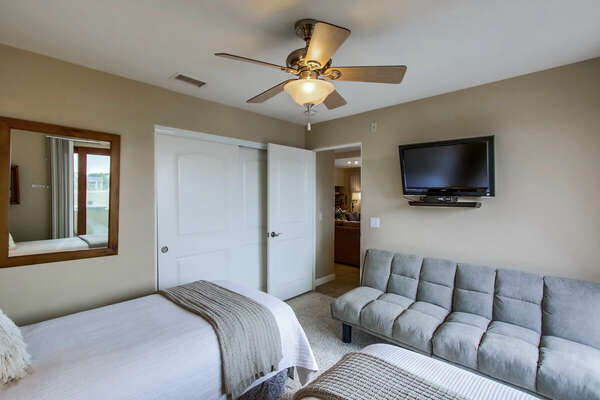 Guest Bedroom - 2 Twin Beds + Full Futon Sofa Bed, Private Balcony with Bay Views