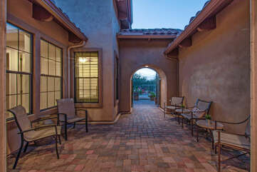 Front courtyard is one of many places to celebrate friendship and good living.