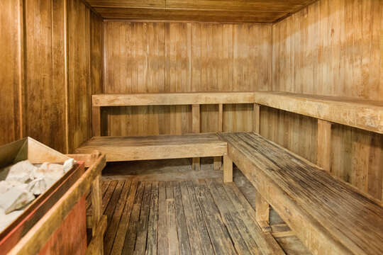 Two saunas are located just off the pool area.