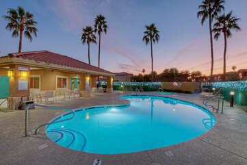 Sparkling community pool is heated for refreshing dips year round.