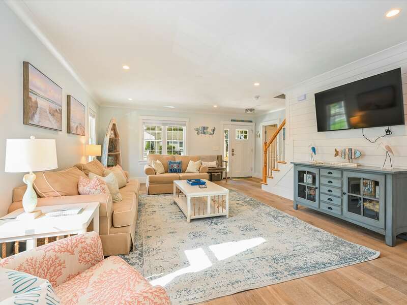 Large living area with flat screen TV and comfy seating-58 Depot St, Dennisport, New England Vacation Rentals