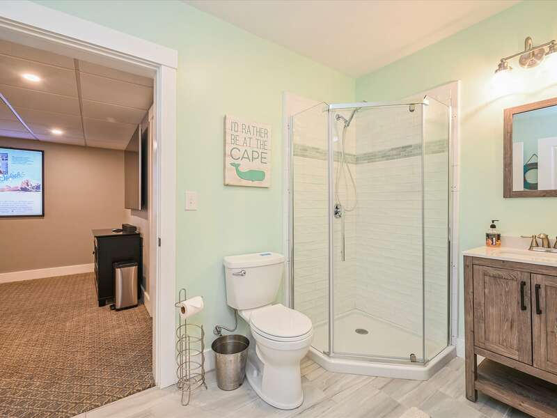 Full bath in the newly refinished lower level-58 Depot St, Dennisport, New England Vacation Rentals