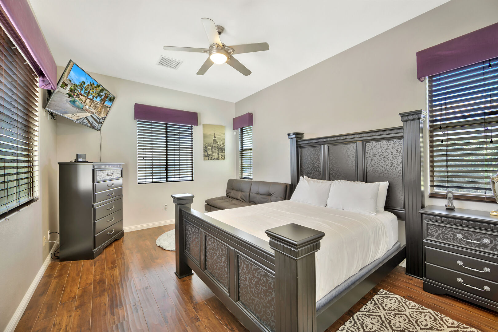 Relax and catch a break from all the fun in Suite 2. It features a Full-sized bed, Twin-sized Futon Bed, 55-inch TCL Smart Television, and reach-in closet.