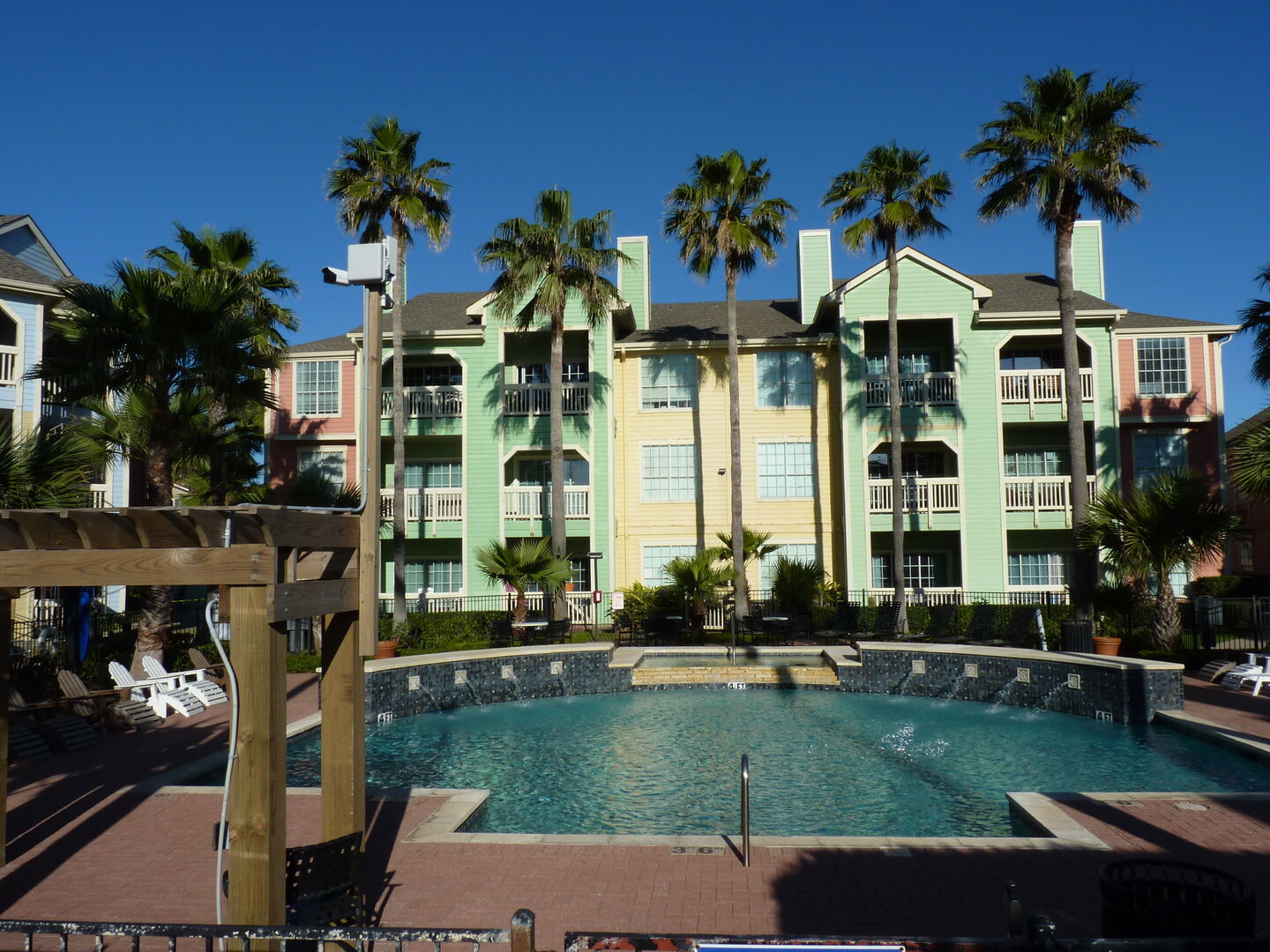 The Dawn Condominiums offer two beautiful resort pools with plenty of  chaise loungers, chairs, and barbecue pits for guest use.