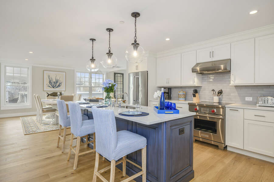 Open concept luxury kitchen and dining room unit 202, 557 Route 28 Harwich Port, Cape Cod, New England Vacation Rentals
