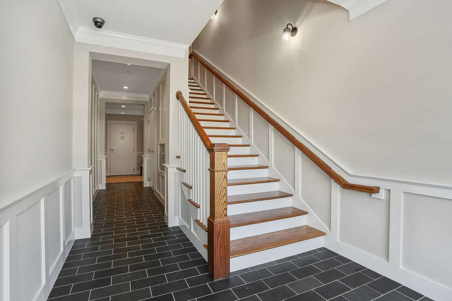 Stairs in Foyer to condos at 557 Route 28, Harwich Port Cape Cod, New England Vacation Rentals