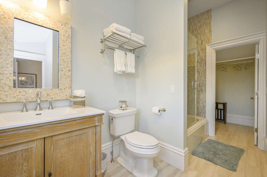 Ensuite bathroom with large walk in closet for the Nantucket bedroom. 525 Route 28, Harwich Port, Cape Cod, New England Vacation Rental
