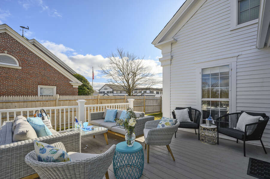Deck off of living area with ample seating for entertaining. 530 Route 28 Harwich Port, Cape Cod, New England Vacation Rentals