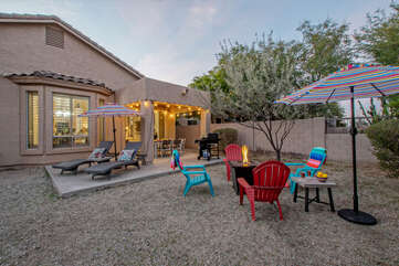 The backyard oasis at our 3 BR, 2 BA Las Sendas home could be your happy vacation place.