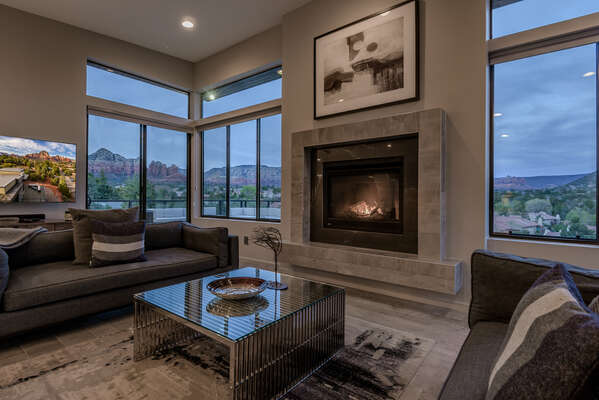 Enjoy the Cozy Fireplace and Views as the Sun Goes Down