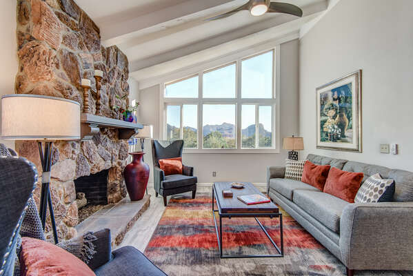 Tranquil Space with a Warm Gas Fireplace and Peaceful Views